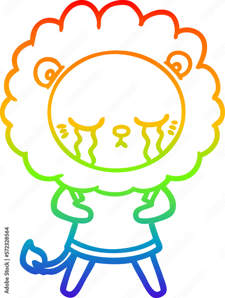 rainbow gradient line drawing crying cartoon lion rainbow gradient line drawing crying cartoon lion
