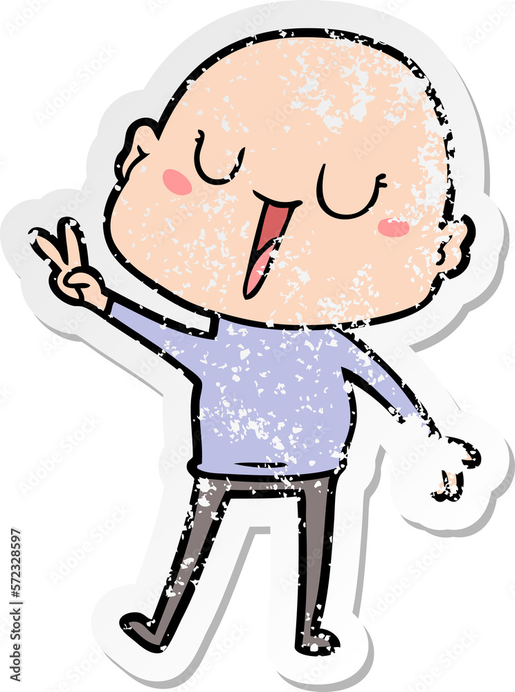 Obraz premium distressed sticker of a happy cartoon bald man