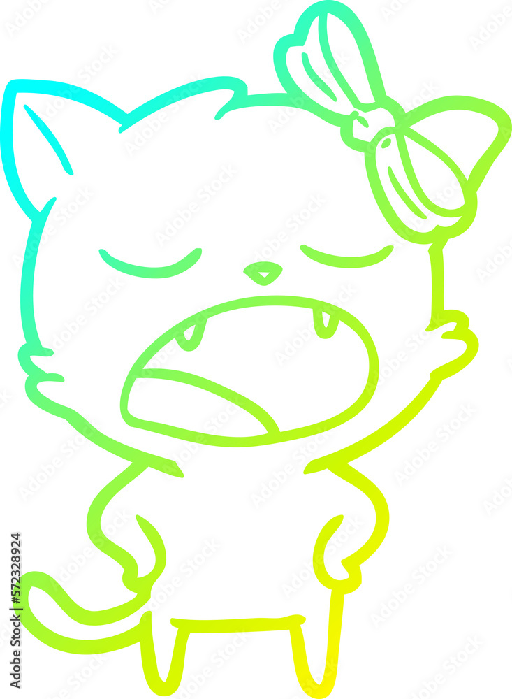 cold gradient line drawing cartoon yawning cat cold gradient line drawing cartoon yawning cat