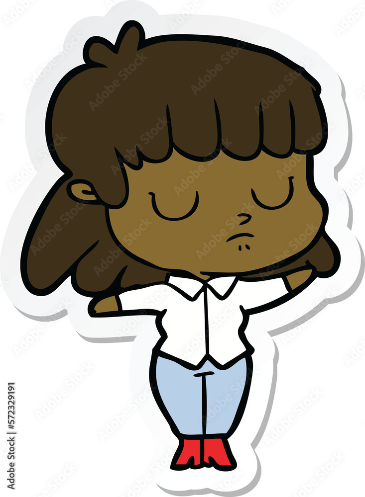 sticker of a cartoon indifferent woman