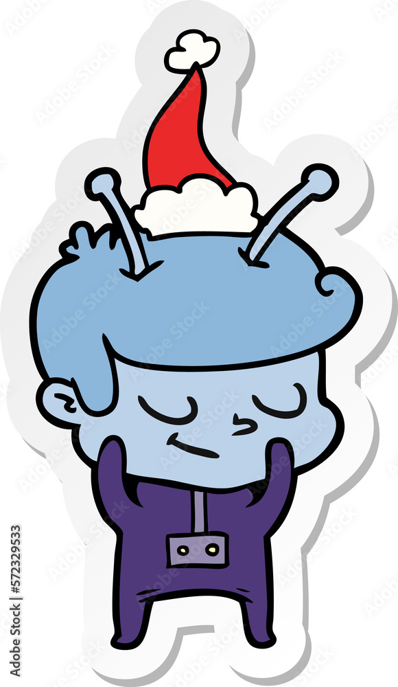 shy sticker cartoon of a spaceman wearing santa hat shy sticker cartoon of a spaceman wearing santa hat