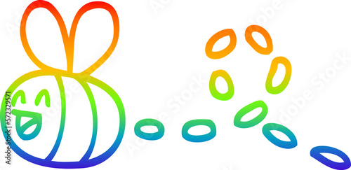 rainbow gradient line drawing cartoon buzzing bee