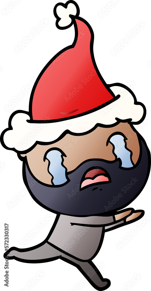 gradient cartoon of a bearded man crying wearing santa hat gradient cartoon of a bearded man crying wearing santa hat