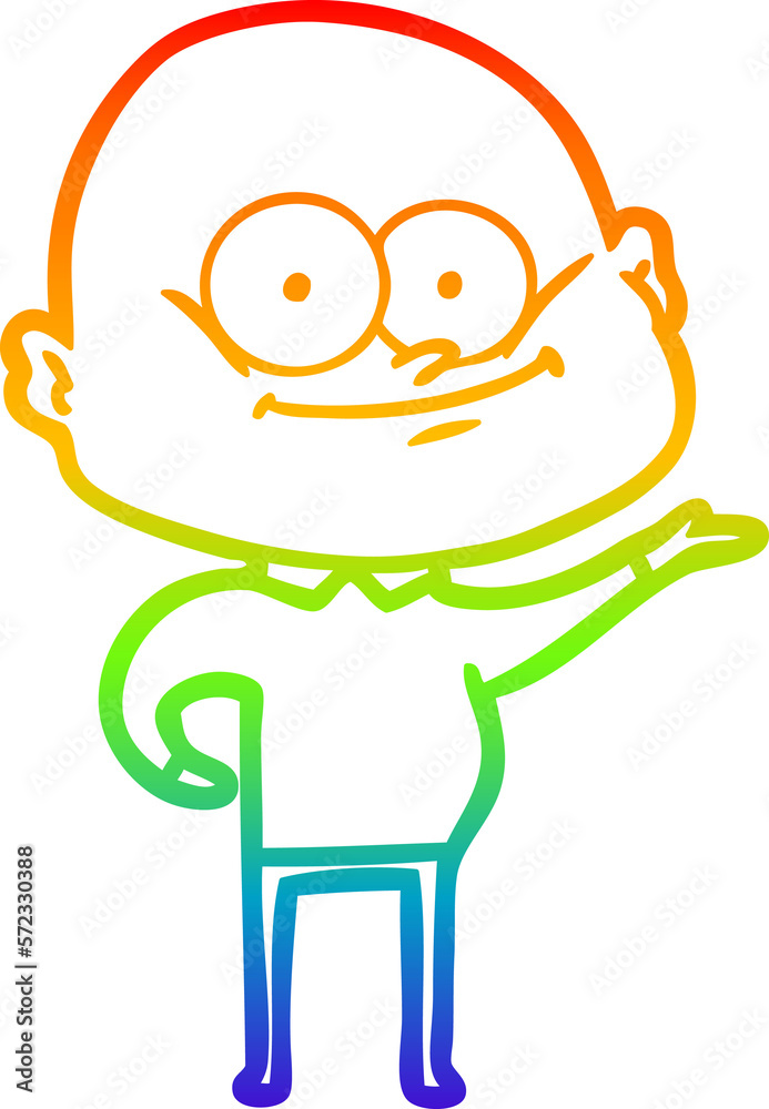 Obraz premium rainbow gradient line drawing cartoon bald man staring