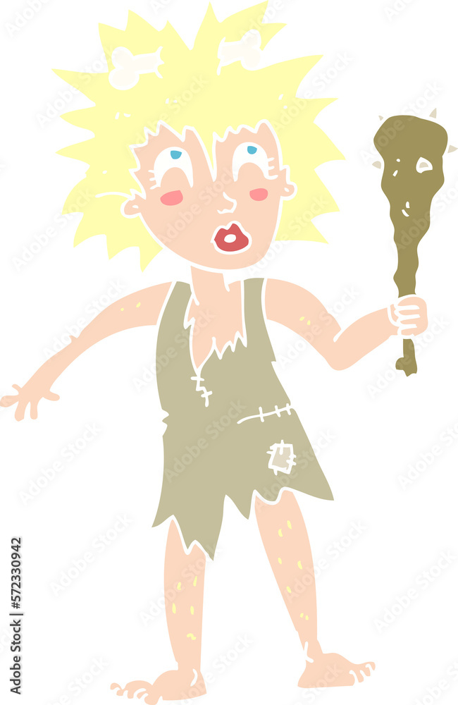 flat color illustration of a cartoon cave woman flat color illustration of a cartoon cave woman