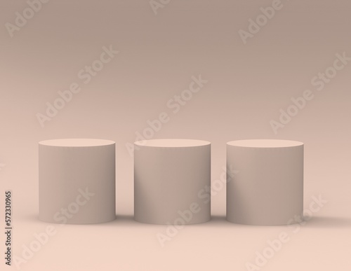cylinder pedestal podium display, Empty room background.earthy tone. Abstract modern rendering 3d shape for products display presentation. minimal wall scene, Studio room.