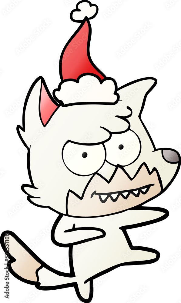 gradient cartoon of a grinning fox wearing santa hat gradient cartoon of a grinning fox wearing santa hat
