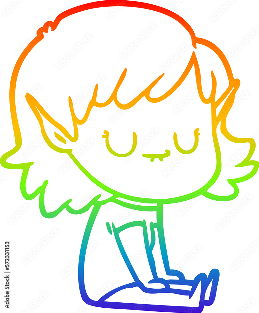 rainbow gradient line drawing happy cartoon elf girl rainbow gradient line drawing happy cartoon elf girl