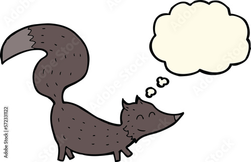 cartoon little wolf cub with thought bubble