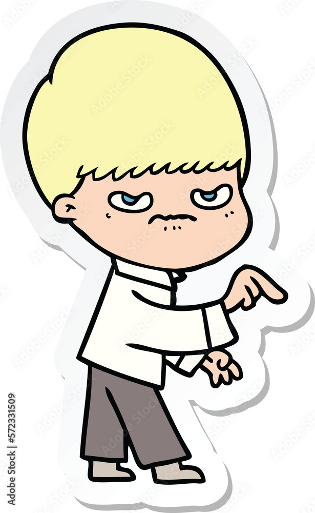 sticker of a annoyed cartoon boy