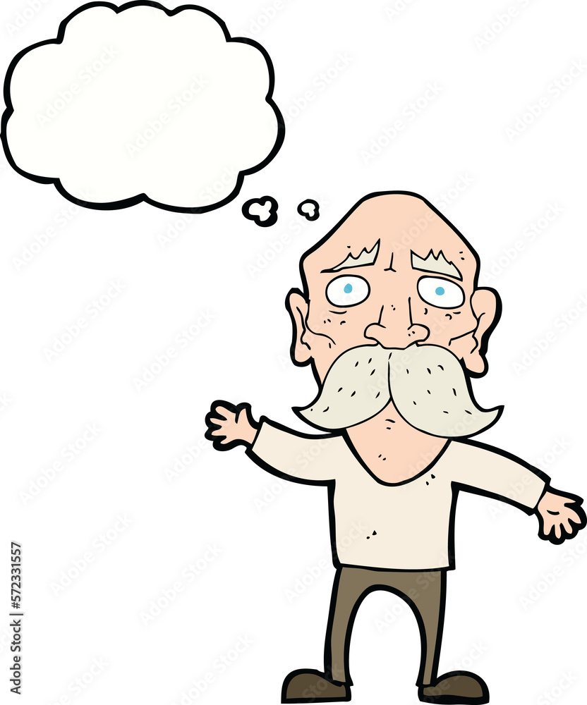 cartoon worried old man with thought bubble cartoon worried old man with thought bubble