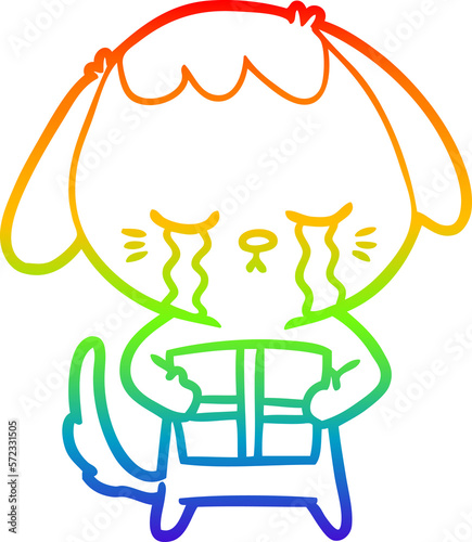 rainbow gradient line drawing cartoon crying dog