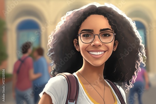 Illustration of diverse teenagers inside an univesity campus - Created with generative ai photo