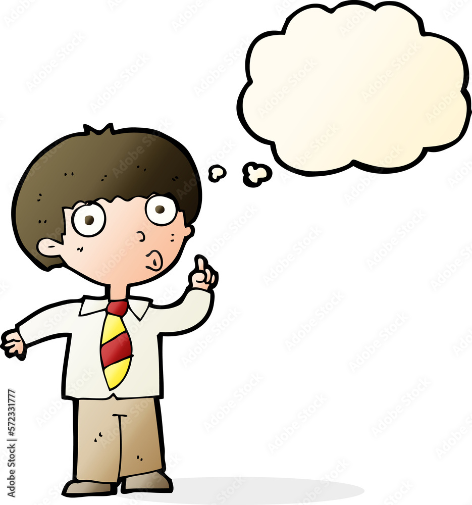 cartoon school boy with question with thought bubble cartoon school boy with question with thought bubble