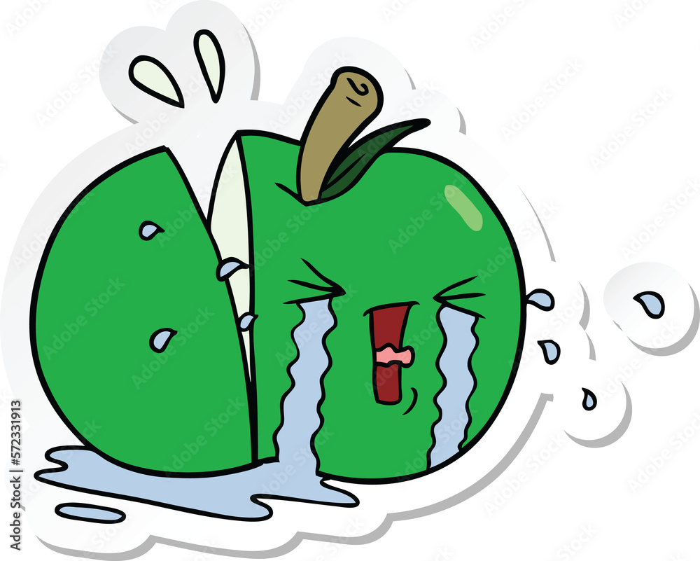 Naklejka premium sticker of a cartoon apple crying