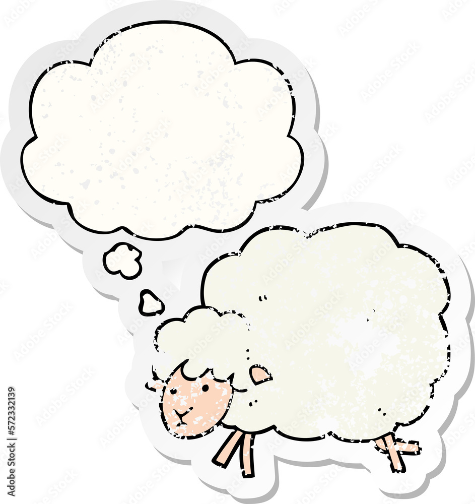 cartoon sheep and thought bubble as a distressed worn sticker cartoon sheep and thought bubble as a distressed worn sticker