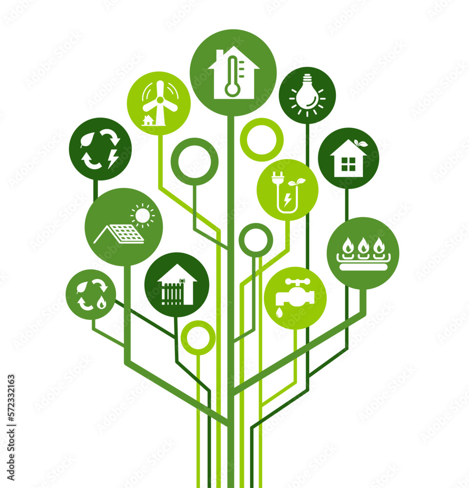 Power saving and Domestic energy vector illustration. Green concept with icons lowering energy cost, energy efficiency, adjusting thermostat temperature. Power saving and Domestic energy vector illustration. Green concept with icons lowering energy cost, energy efficiency, adjusting thermostat temperature.