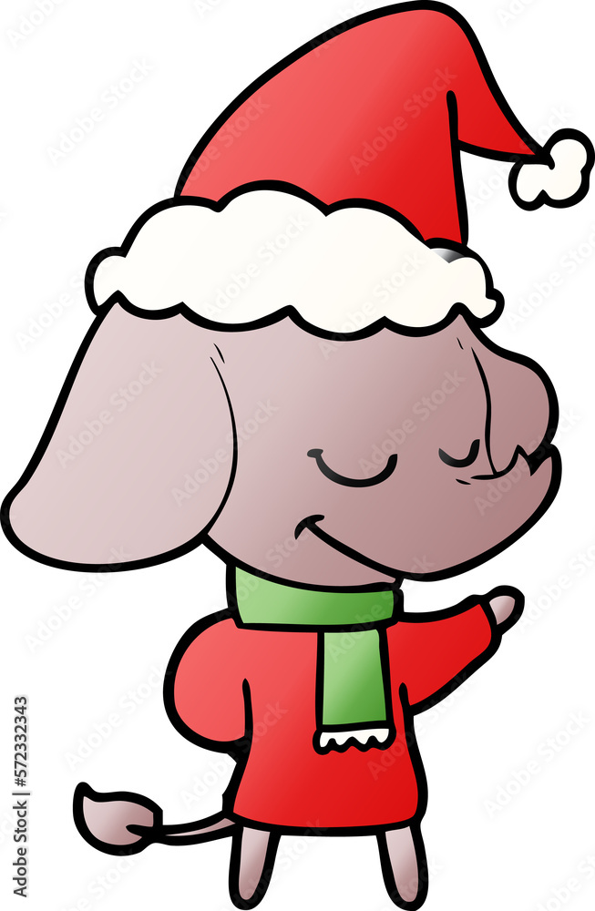 gradient cartoon of a smiling elephant wearing scarf wearing santa hat gradient cartoon of a smiling elephant wearing scarf wearing santa hat