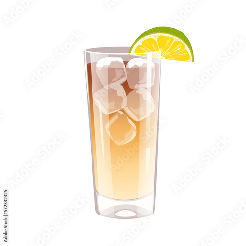 Cocktail "Dark 'n' Stormy".Classic alcoholic cocktail with rum, ginger beer.a slice of lime.Vector illustration.