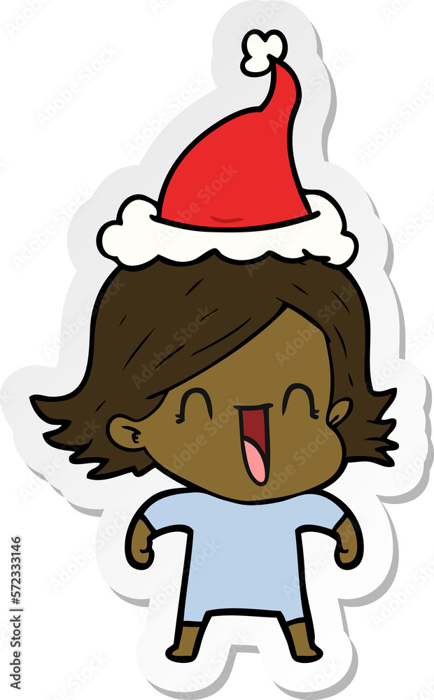 sticker cartoon of a happy woman wearing santa hat sticker cartoon of a happy woman wearing santa hat