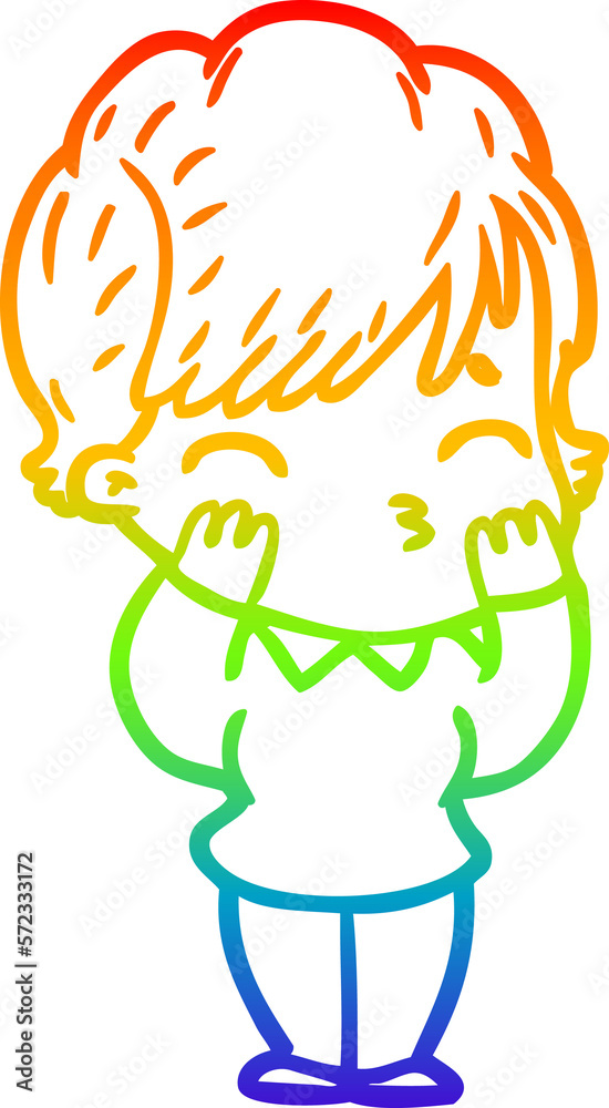 rainbow gradient line drawing cartoon woman thinking rainbow gradient line drawing cartoon woman thinking