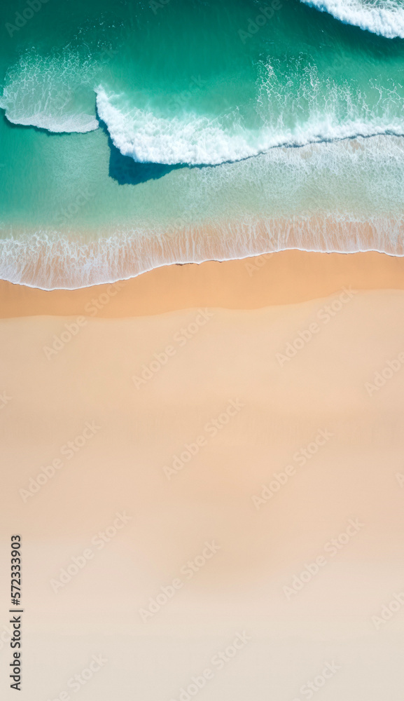 Top, aerial view of the beach. Generative AI
