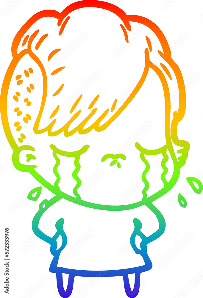 rainbow gradient line drawing cartoon crying girl rainbow gradient line drawing cartoon crying girl