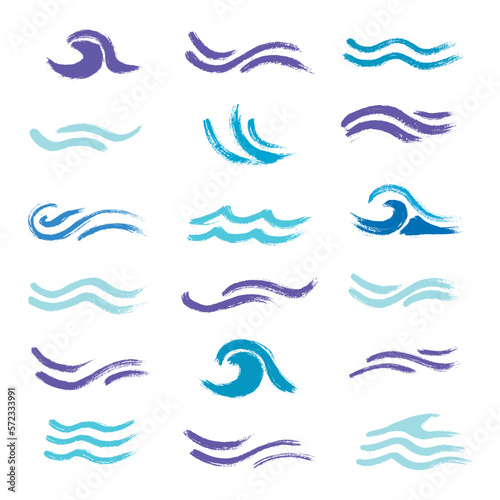 wave brush strokes vector set background. Artistic curve blue lines grunge collection. © Nadzin