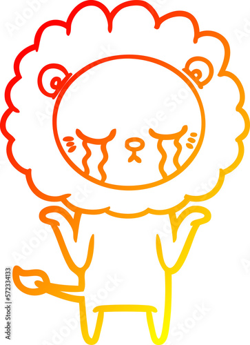 warm gradient line drawing crying cartoon lion