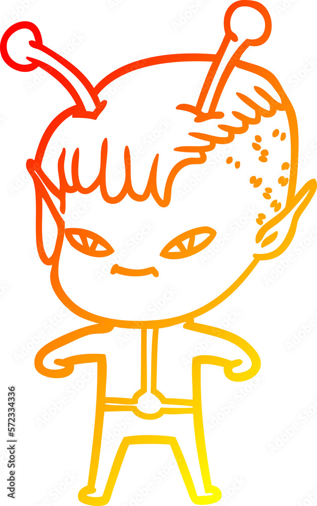 warm gradient line drawing cute cartoon alien girl warm gradient line drawing cute cartoon alien girl