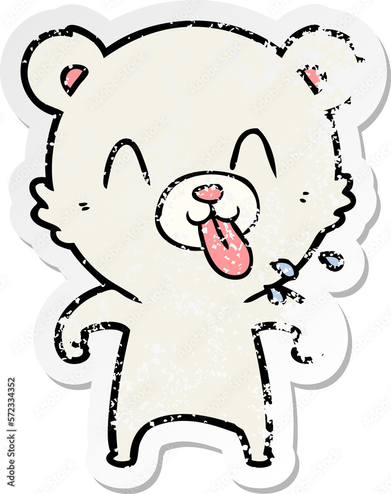 distressed sticker of a rude cartoon polar bear sticking out tongue distressed sticker of a rude cartoon polar bear sticking out tongue
