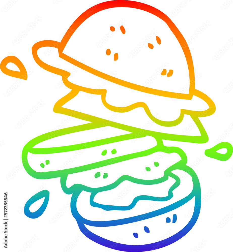 rainbow gradient line drawing cartoon burger rainbow gradient line drawing cartoon burger