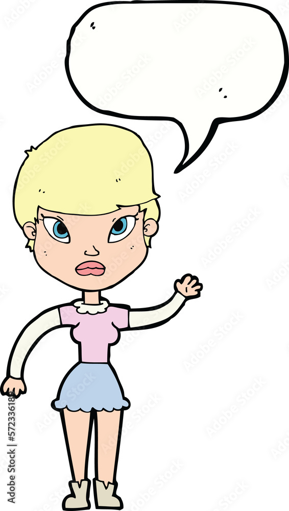 cartoon woman waving with speech bubble cartoon woman waving with speech bubble