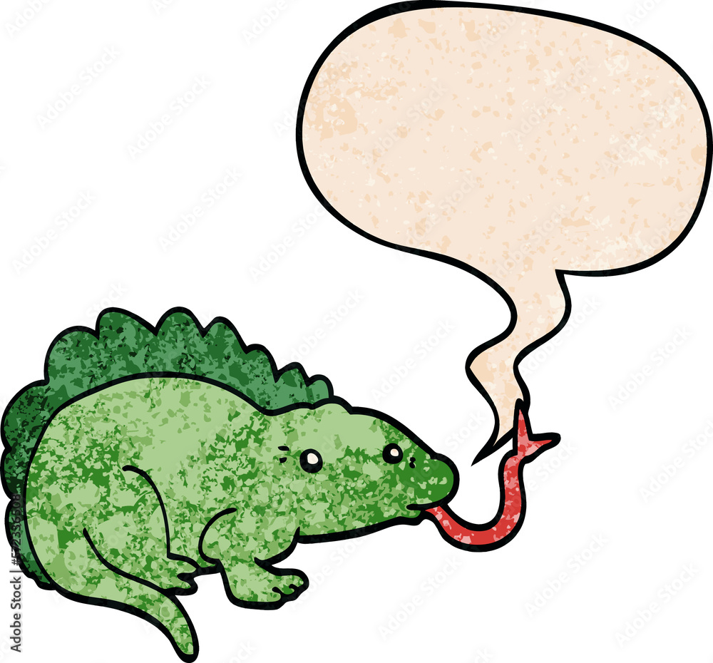 cartoon lizard and speech bubble in retro texture style cartoon lizard and speech bubble in retro texture style
