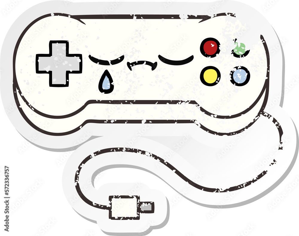 distressed sticker of a cute cartoon game controller distressed sticker of a cute cartoon game controller