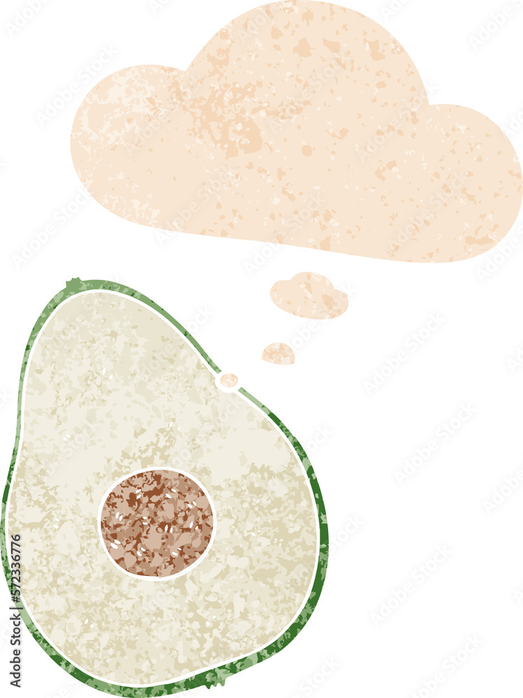 cartoon avocado and thought bubble in retro textured style cartoon avocado and thought bubble in retro textured style