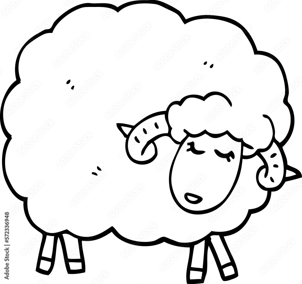 line drawing cartoon sheep with horns line drawing cartoon sheep with horns