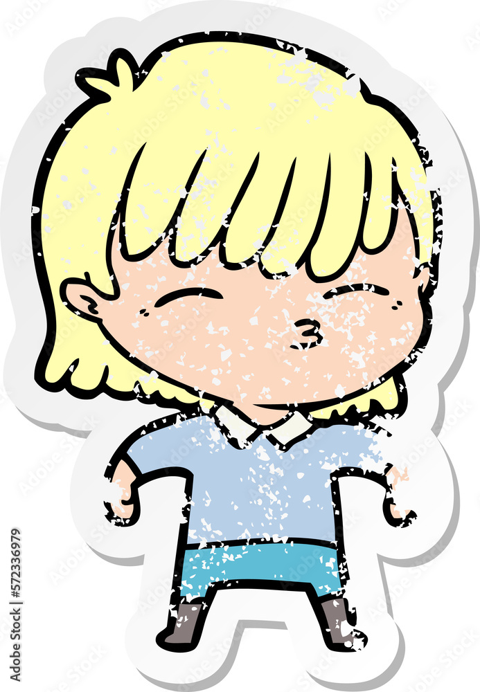 distressed sticker of a cartoon woman