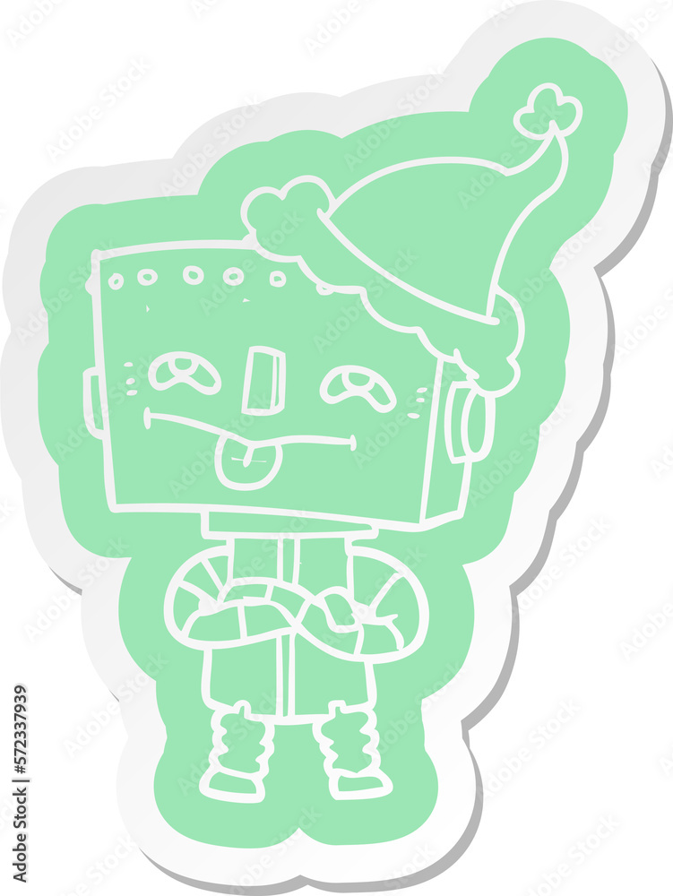 Obraz premium cartoon sticker of a robot wearing santa hat