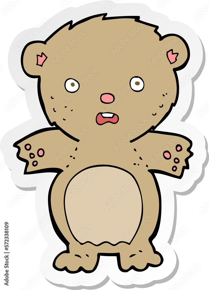 sticker of a frightened teddy bear cartoon sticker of a frightened teddy bear cartoon