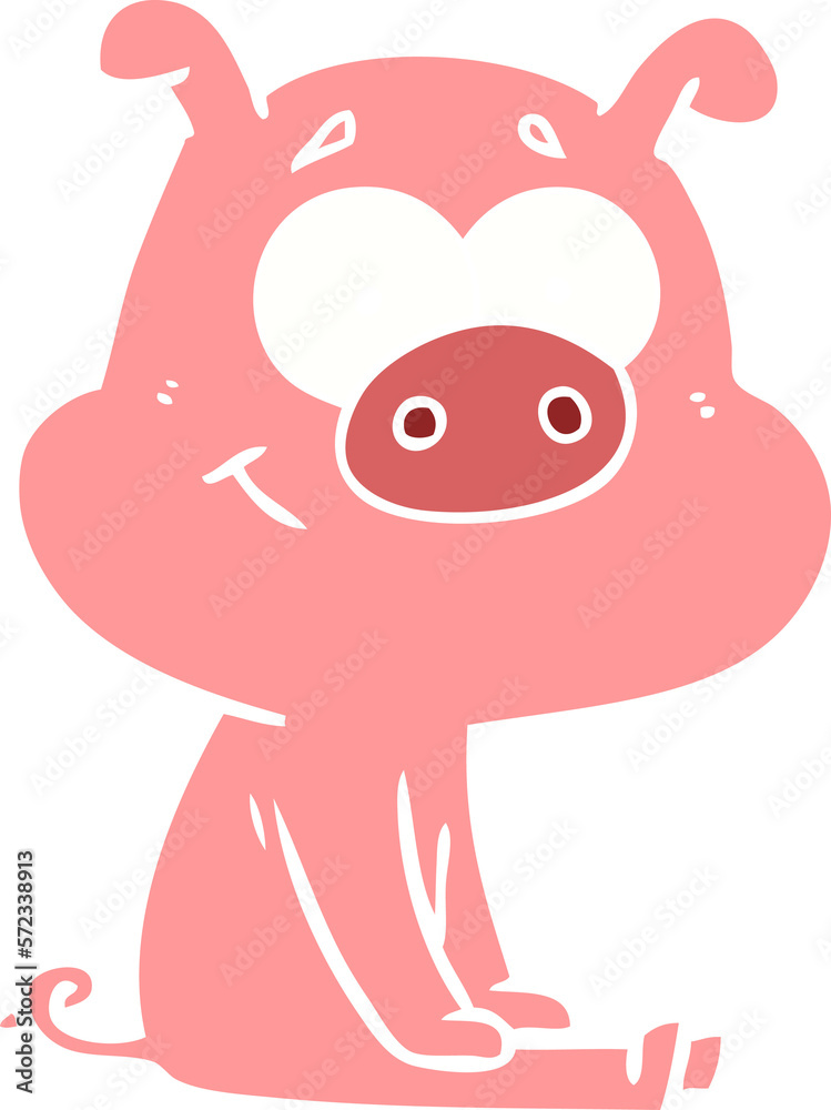 Fototapeta premium happy flat color style cartoon pig sitting