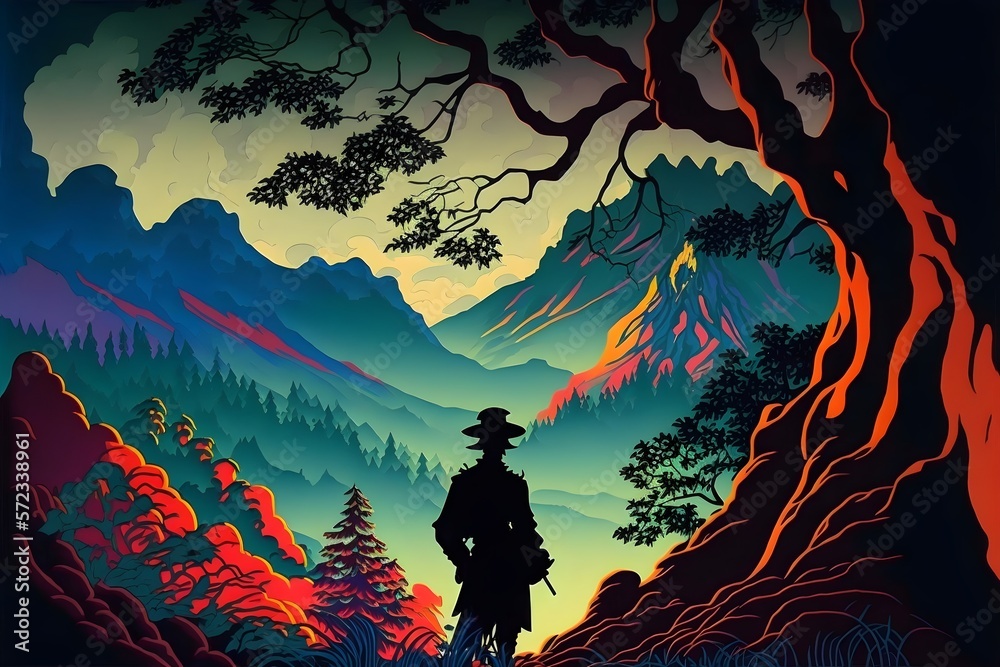 Fantasy ranger in jungle. colorful oil painting, Generative AI Fantasy ranger in jungle. colorful oil painting, Generative AI