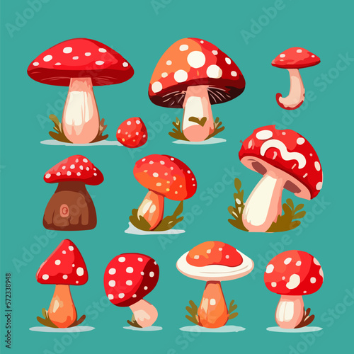Cartoon mushrooms. Vector illustration, print for background, print on fabric, paper, wallpaper, packaging. 