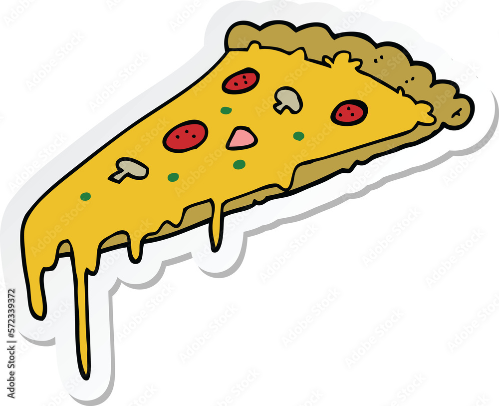 sticker of a cartoon pizza slice sticker of a cartoon pizza slice