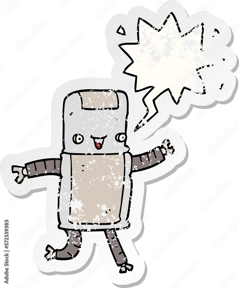 cartoon robot and speech bubble distressed sticker cartoon robot and speech bubble distressed sticker