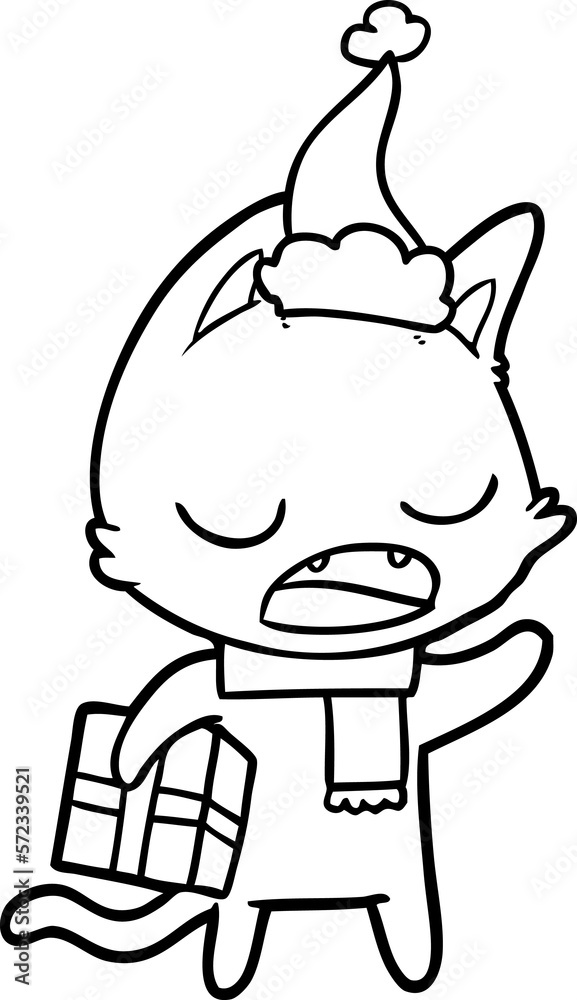 talking cat line drawing of a wearing santa hat talking cat line drawing of a wearing santa hat
