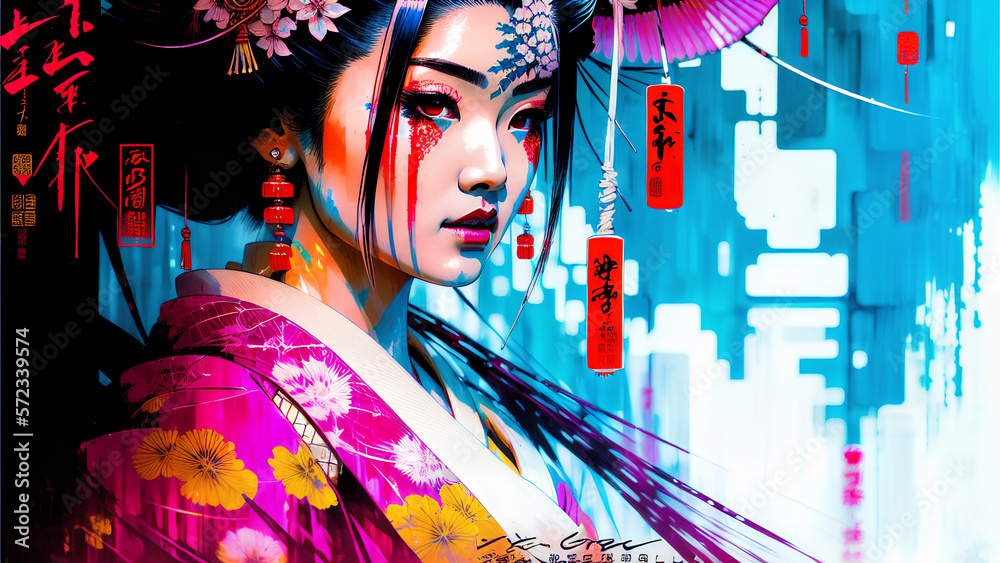 Japanese Girl Drawing Graphics, Designs & Templates