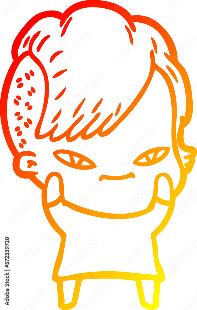 warm gradient line drawing cute cartoon girl with hipster haircut