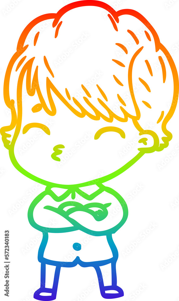 rainbow gradient line drawing cartoon woman thinking rainbow gradient line drawing cartoon woman thinking