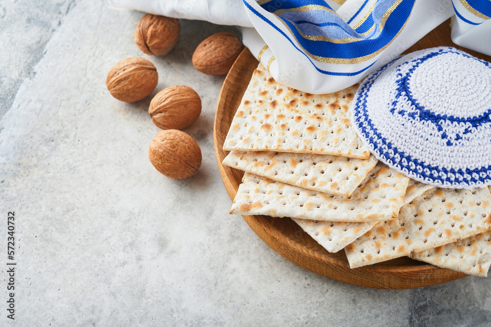 Passover Celebration Concept Matzah Red Kosher And Walnut